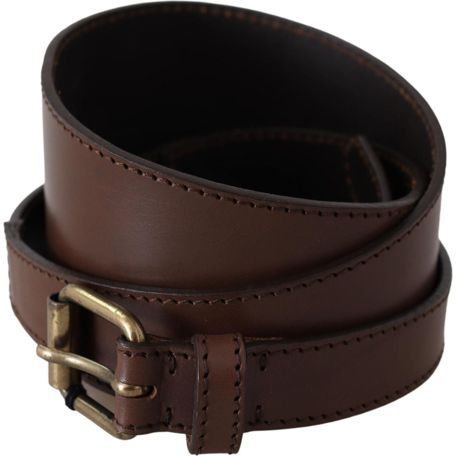 PLEIN SUD Brown Leather Gold Metal Buckle Belt