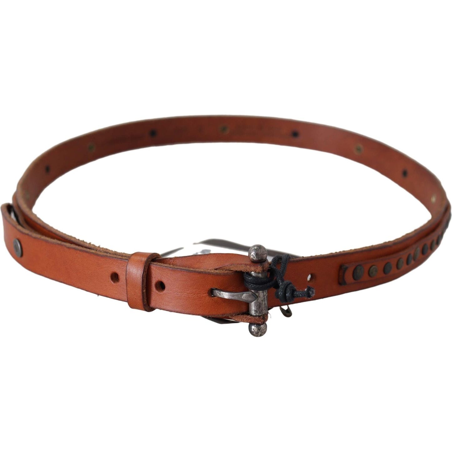 Scervino Street Brown Genuine Leather Rustic Silver Buckle Belt Belt