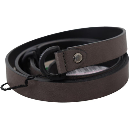 Costume National Brown Leather Skinny Round Buckle Belt Belt