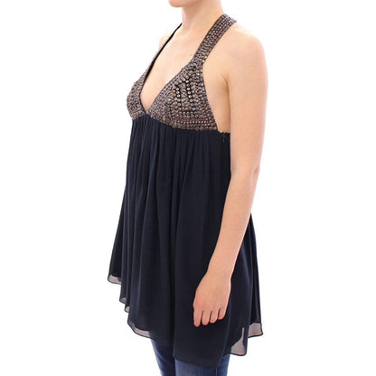 Anaikka Navy Blue Studs Embellished Top Blouse Anaikka