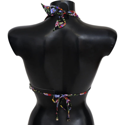 Dolce & Gabbana Black Floral Print Swimsuit Beachwear Bikini Tops BIK1263-IT1