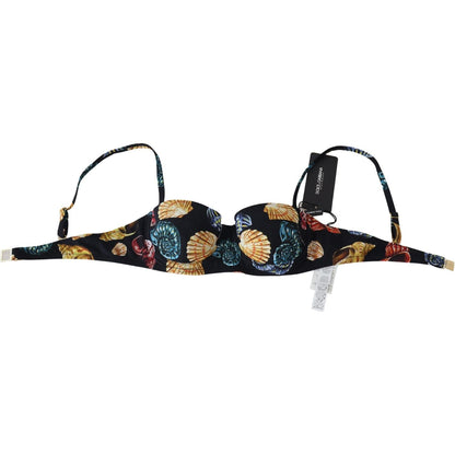 Dolce & Gabbana Black Seashells Print Women Swimwear Bikini Tops