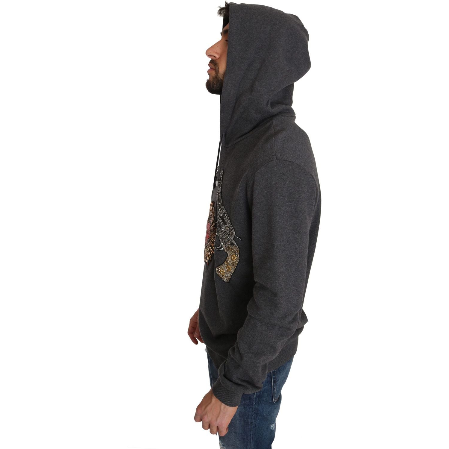 灰色水晶心形枪图案毛衣