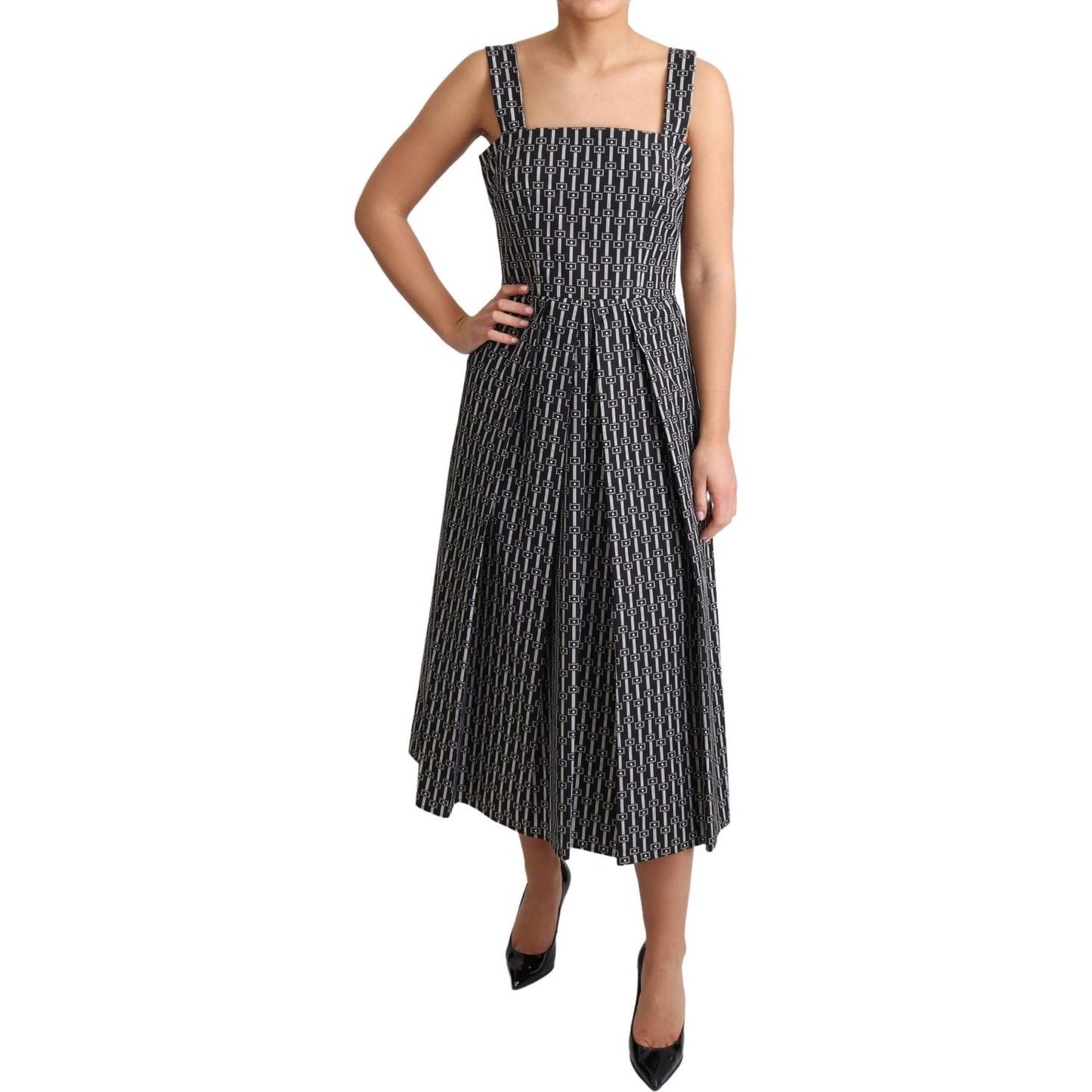 Dolce & Gabbana Black White Pattern Cotton A-Line Dress DR2755-44