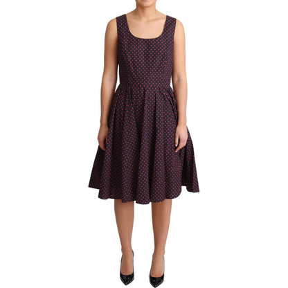Dolce & Gabbana Red Blue Polka Cotton A-Line Gown Dress