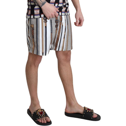 Dolce & Gabbana White Walking Stick Beachwear Shorts Swimshorts