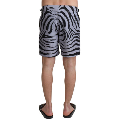 Dolce & Gabbana Gray Zebra Print Beachwear Shorts