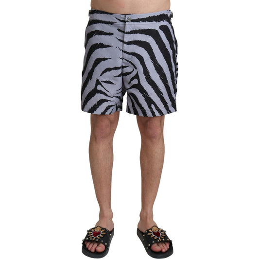 Dolce & Gabbana Gray Zebra Print Beachwear Shorts BIK1096-IT4