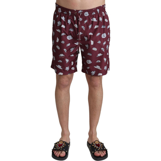 Dolce & Gabbana Maroon Hats Print Beachwear Shorts Swimwear BIK1117-IT4