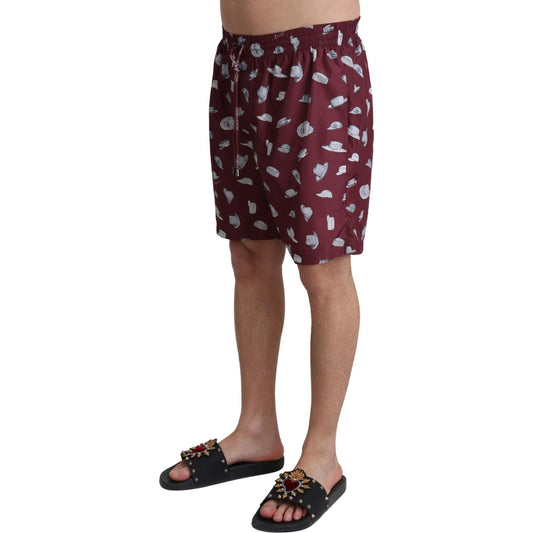 Dolce & Gabbana Maroon Hats Print Beachwear Shorts Swimwear BIK1117-IT4