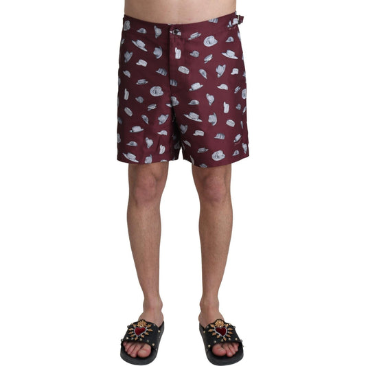 Dolce & Gabbana Maroon Hats Print Beachwear Shorts Swimwear BIK1118-IT4