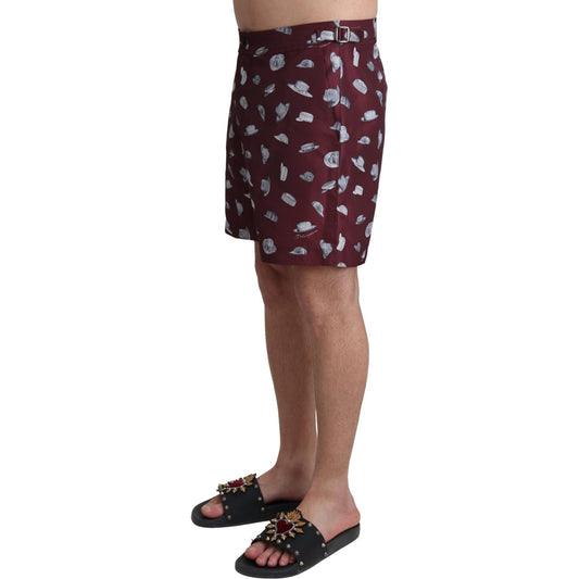 Dolce & Gabbana Maroon Hats Print Beachwear Shorts Swimwear BIK1118-IT4