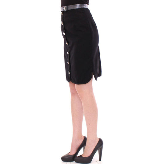 Corrado De Biase Black Metal Buttons Cotto Wool Skirt GSS10175-1