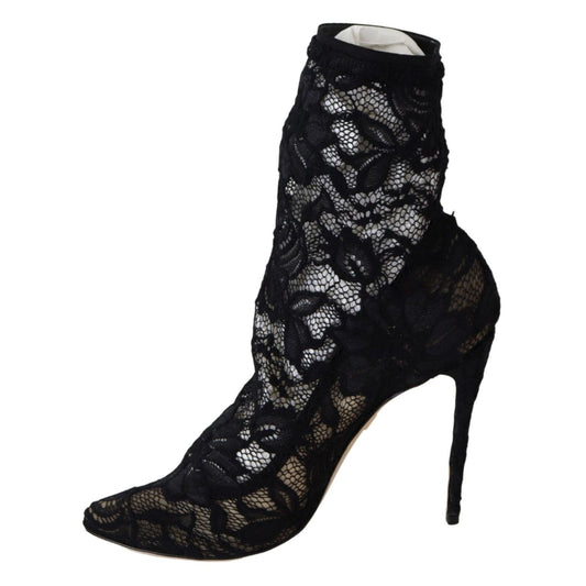 Dolce & Gabbana Black Lace Taormina High Heel Boots Shoes LA8977-36.5