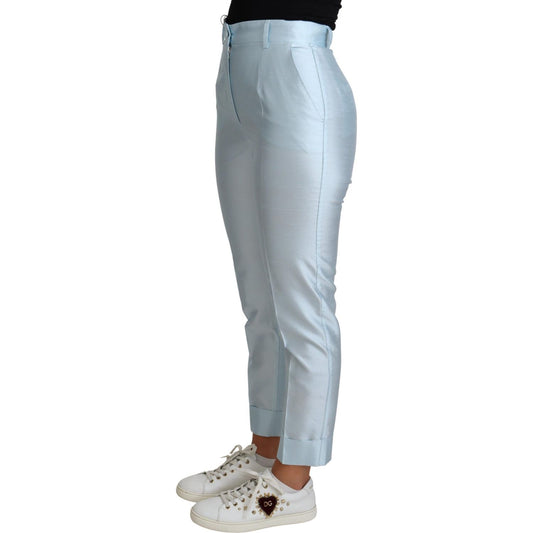 Dolce & Gabbana Light Blue Silk Cropped Tapered Trouser Pants PAN71558-IT38