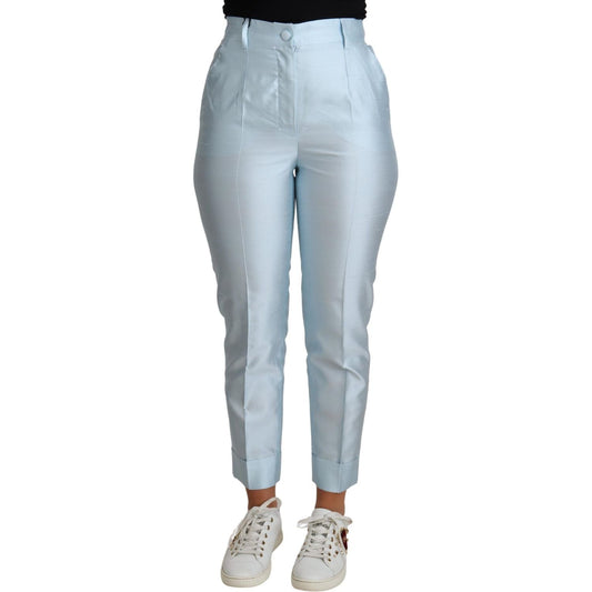 Dolce & Gabbana Light Blue Silk Cropped Tapered Trouser Pants PAN71558-IT38