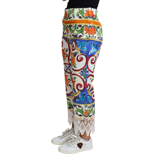 Dolce & Gabbana Multicolor Majolica Print Trouser Cotton Pants PAN71566-IT36