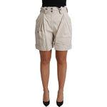 Dolce & Gabbana Beige Cotton Pleated High Waist Casual Shorts PAN71872-40