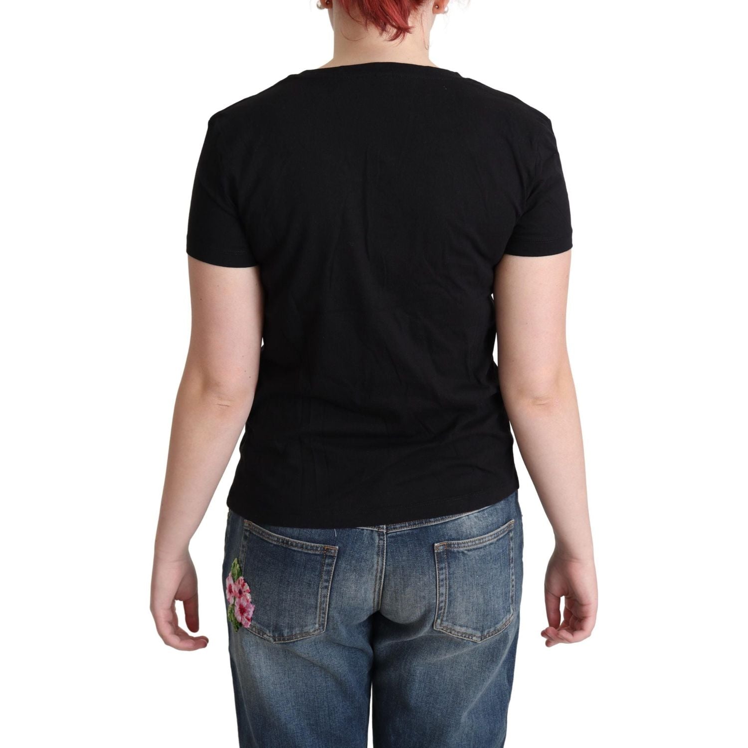 تي شيرت موسكينو شيك من القطن الأسود بياقة دائرية