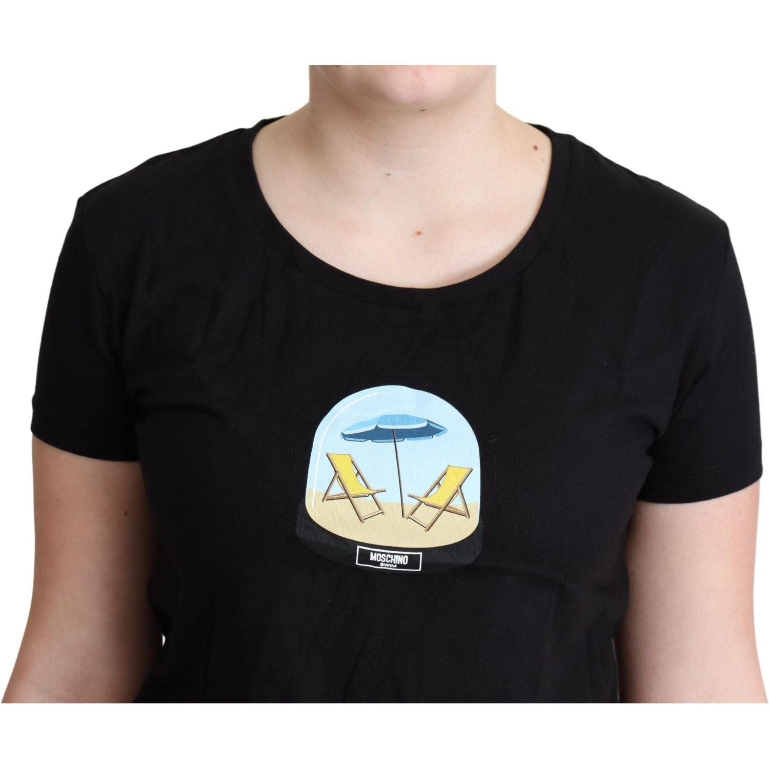 تي شيرت موسكينو شيك من القطن الأسود بياقة دائرية