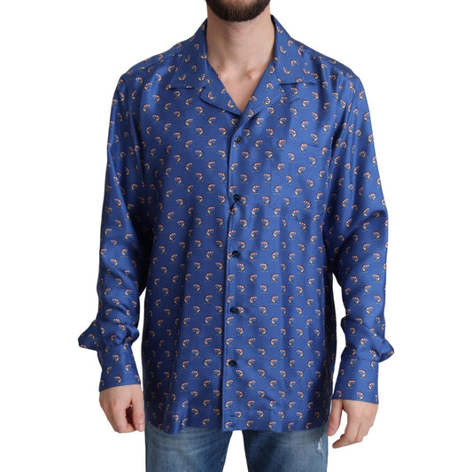 Dolce & Gabbana Blue Beach Chair Umbrella Print Silk Shirt TSH6168 -39