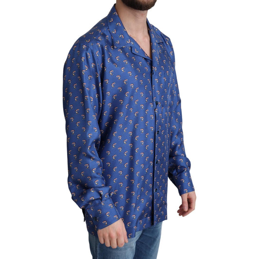 Dolce & Gabbana Blue Beach Chair Umbrella Print Silk Shirt TSH6168 -39