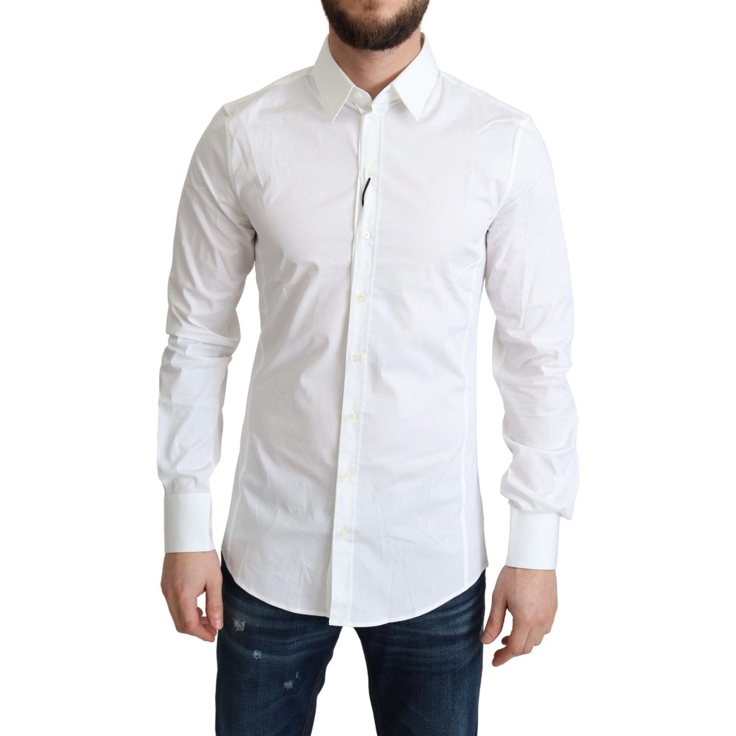 Dolce & Gabbana White Cotton Stretch Men Formal SICILIA Shirt TSH5939 -38