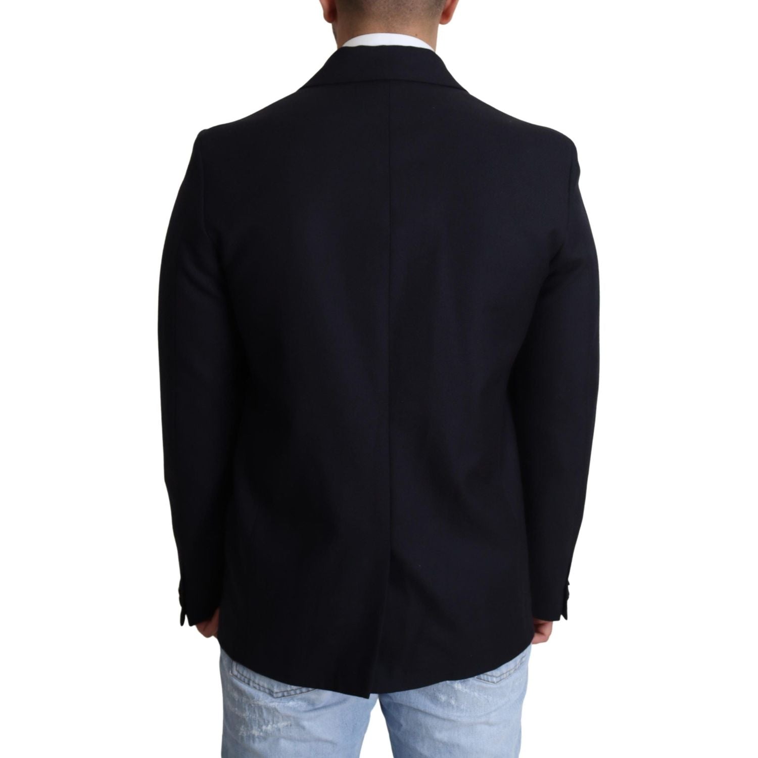 Dolce & Gabbana Dark Blue Wool Single Breasted Coat Jacket