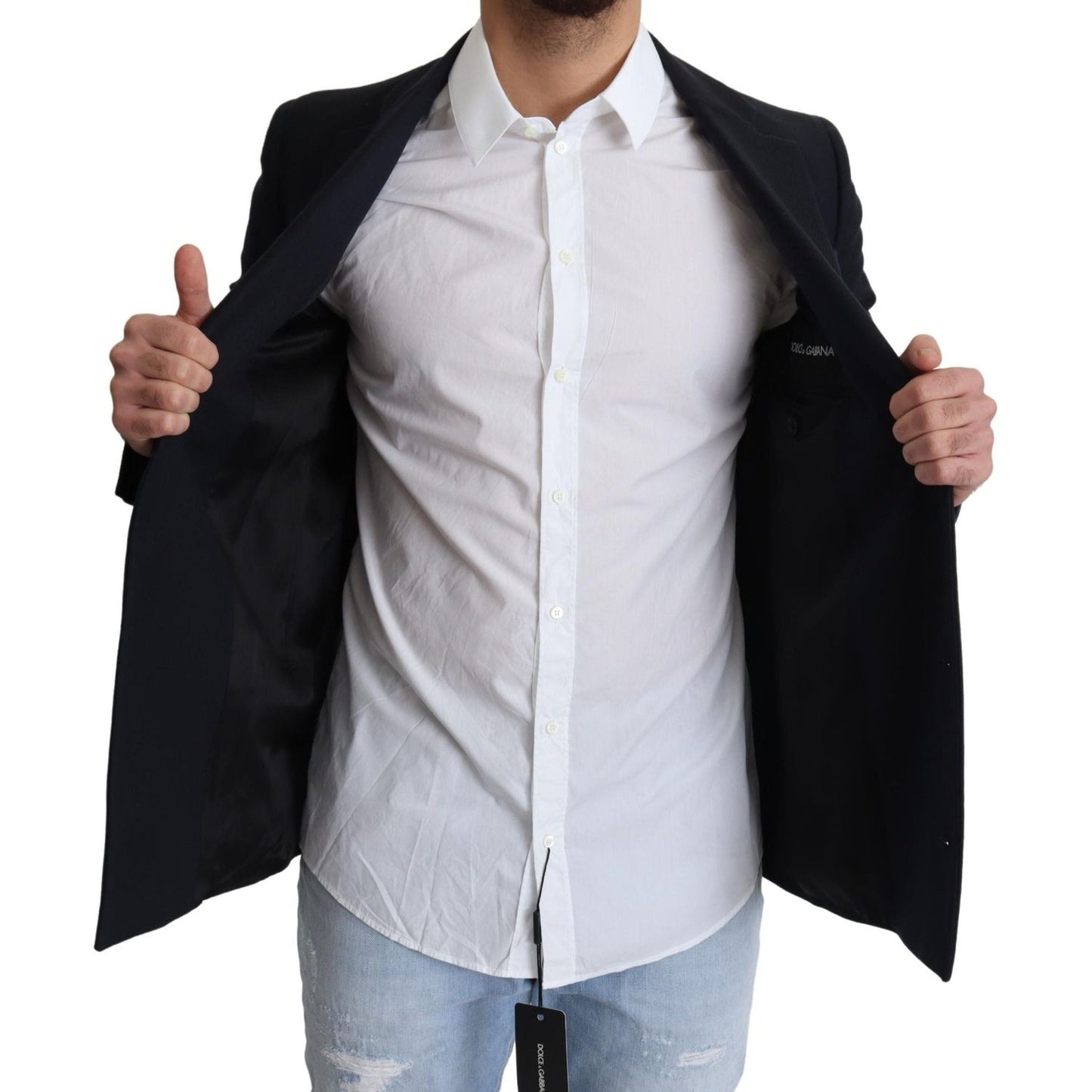 Dolce & Gabbana Dark Blue Wool Single Breasted Coat Jacket JKT2899-46