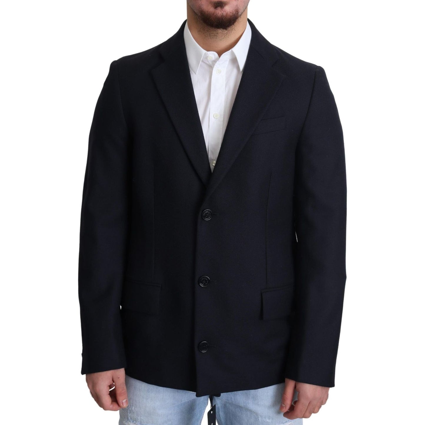 Dolce & Gabbana Dark Blue Wool Single Breasted Coat Jacket JKT2899-46