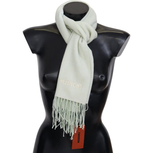 Missoni Light Green Pattern Cashmere Unisex Wrap Fringes Scarf MS2045