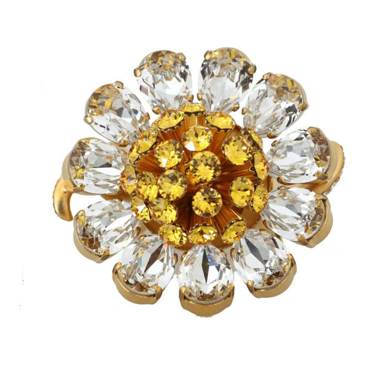 Dolce & Gabbana Gold Brass Yellow Crystal Flower Ring SMYK409-58