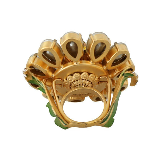 Dolce & Gabbana Gold Brass Yellow Crystal Flower Ring SMYK409-58