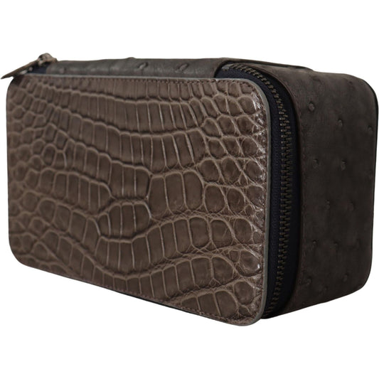 Dolce & Gabbana Gray Skin Leather Vanity Case Toiletry Shaving Bag VAS12718