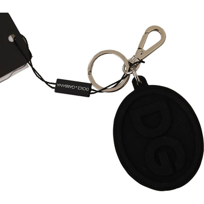 Dolce & Gabbana Black Rubber DG Logo Silver Brass Metal Keychain