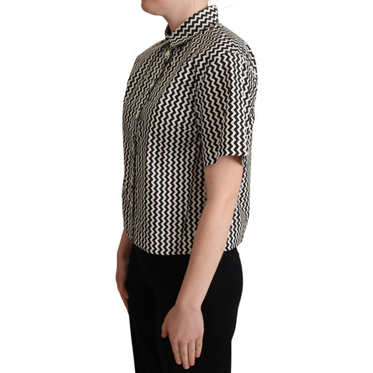 Dolce & Gabbana Black White Zigzag Collar Cotton Top Shirt TSH5960 -38