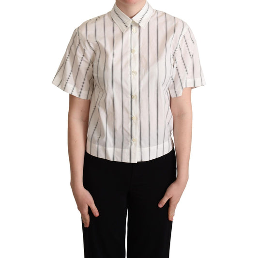 Dolce & Gabbana White Black Stripes Collared Shirt Top TSH5966 -40