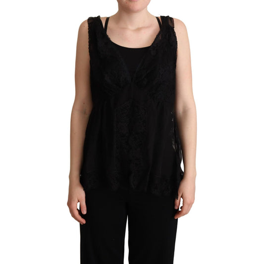 Dolce & Gabbana Black Silk Lace Trim Camisole Tank Top TSH6272 -46