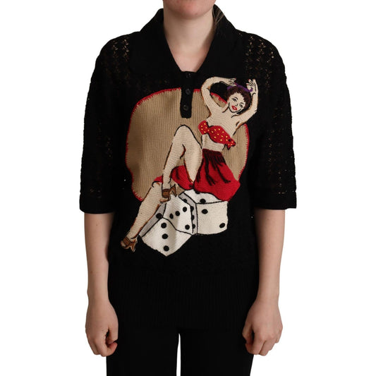 Dolce & Gabbana Black Embroidered Knitted Cotton Sweater TSH6762-44