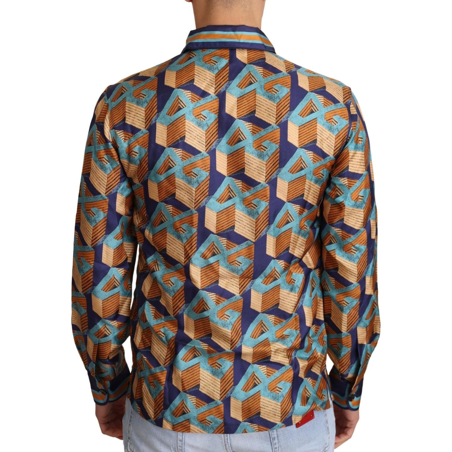 Dolce & Gabbana Multicolor DG Logo Silk Mens Top Shirt TSH6385-37