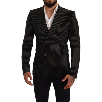 Dolce & Gabbana Black White Striped Slim Fit Coat Blazer