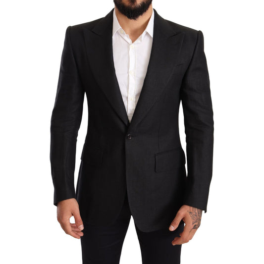 Dolce & Gabbana Black Linen Slim Fit Coat Jacket Blazer KOS1874 -48