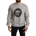 Dolce & Gabbana Regal Crown Cotton Sweater - Sophisticated Gray MAN SWEATERS Dolce & Gabbana Rosy Brown