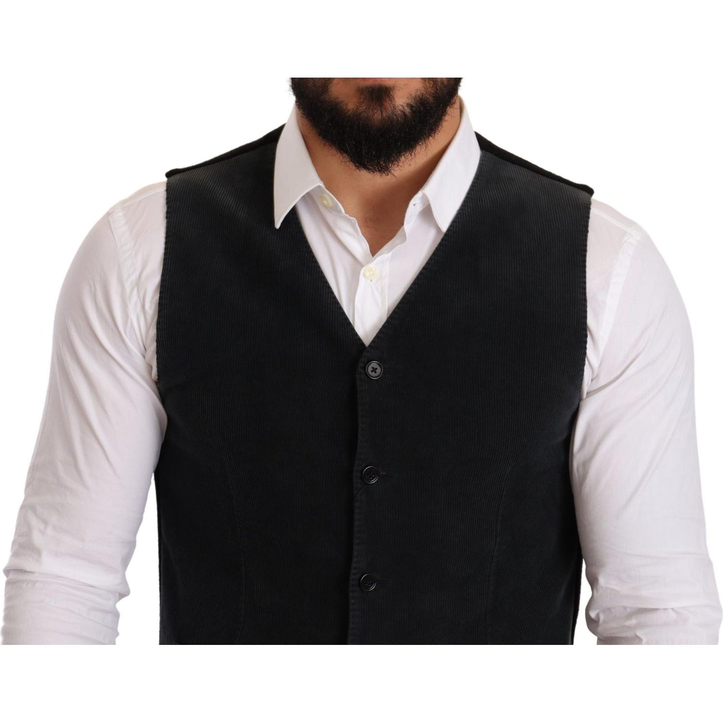 Dolce & Gabbana Black Cotton Single Breasted Waistcoat Vest Jacket