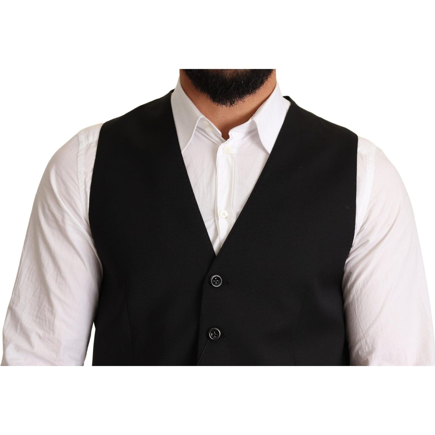Dolce & Gabbana Black Wool Formal Waistcoat Dress Vest Jacket