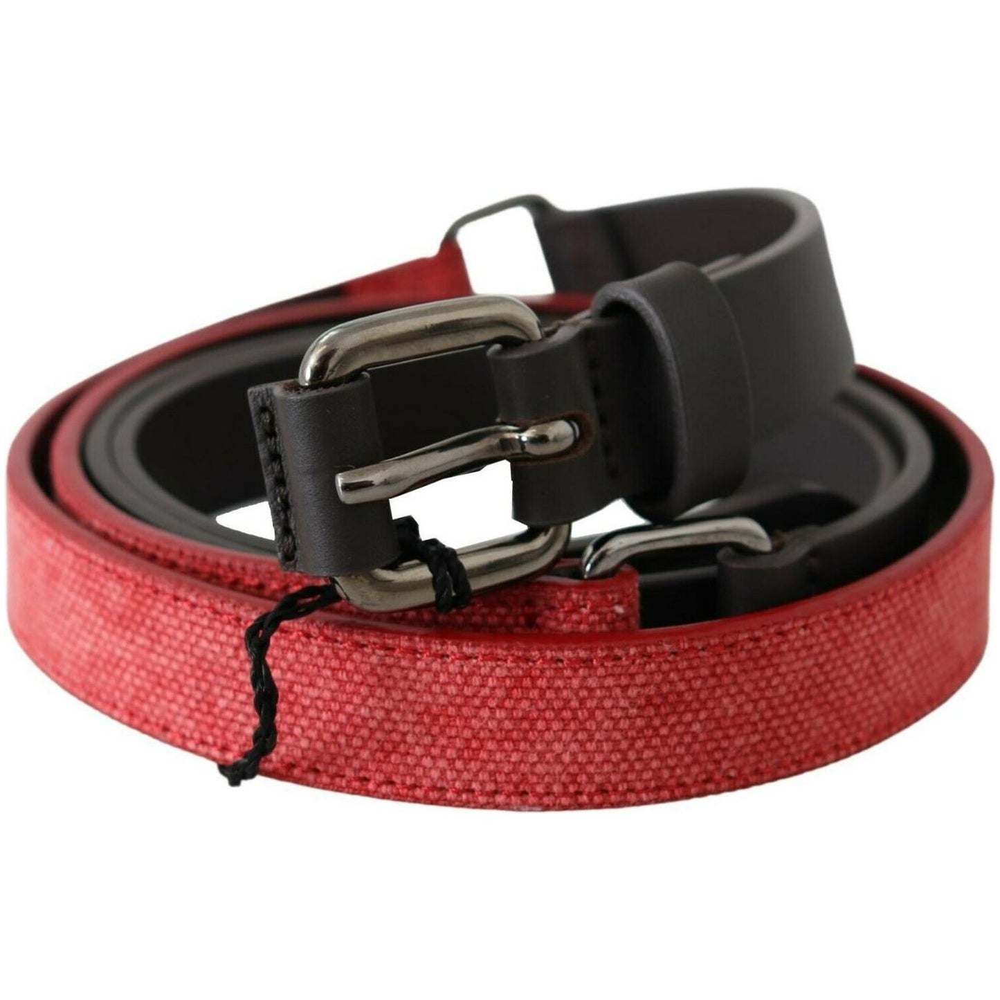 Costume National Red Brown Leather Silver Logo Buckle Waist Belt PAN71801- 85
