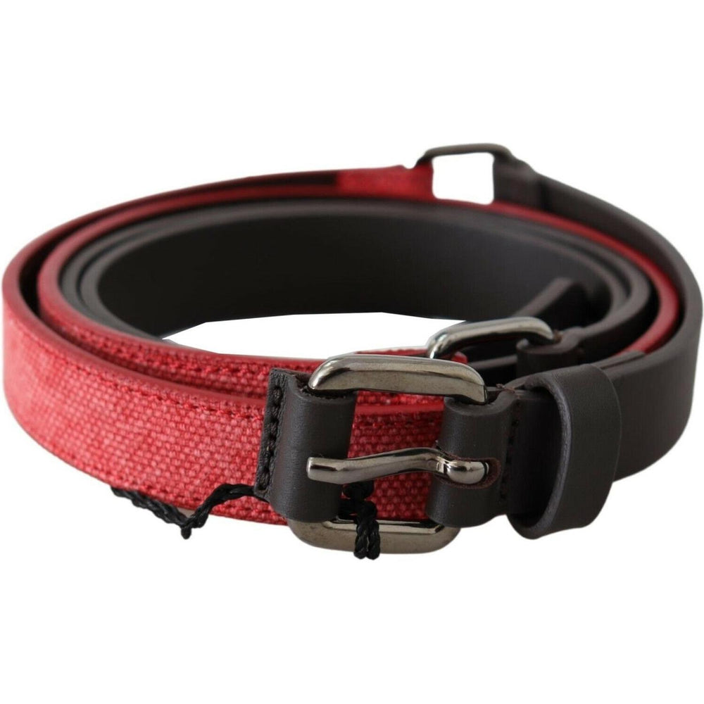 Costume National Red Brown Leather Silver Logo Buckle Waist Belt PAN71801- 85