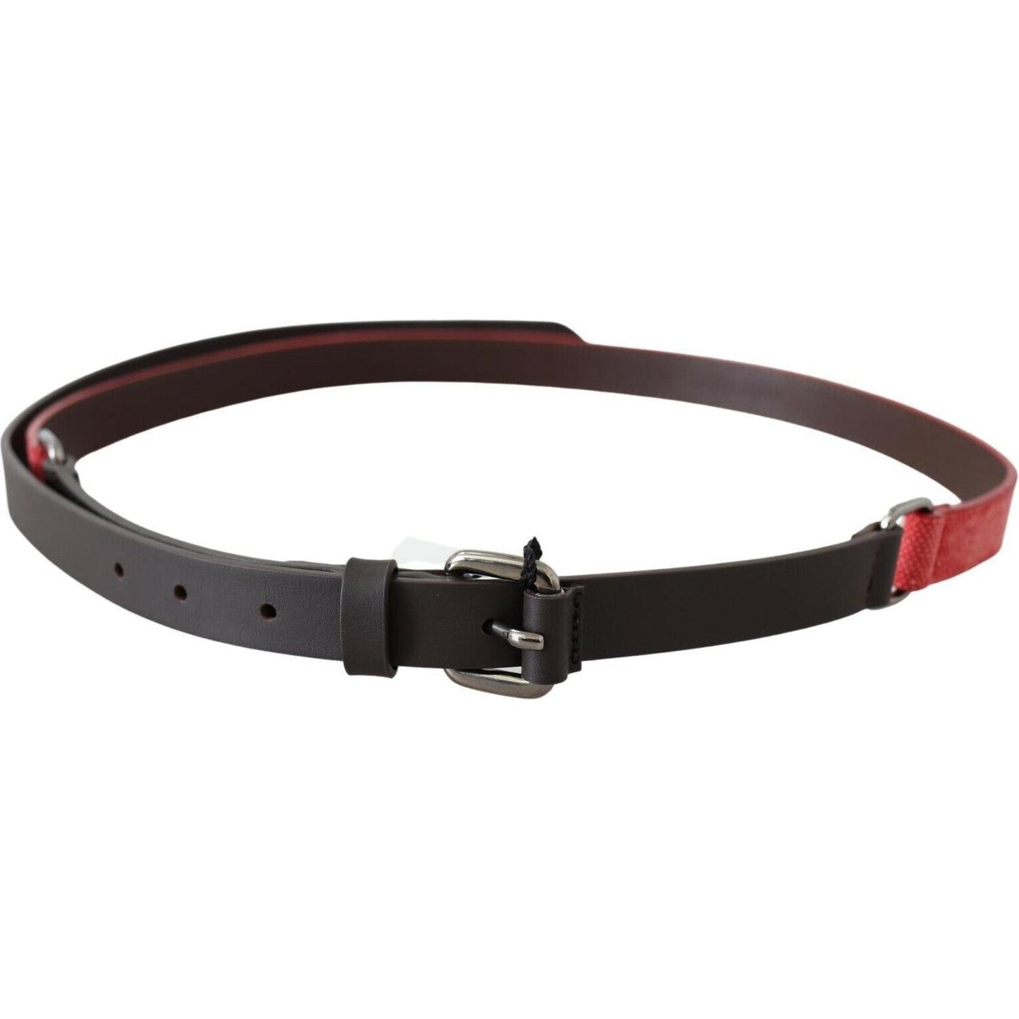Costume National Red Brown Leather Silver Logo Buckle Waist Belt PAN71801- 85