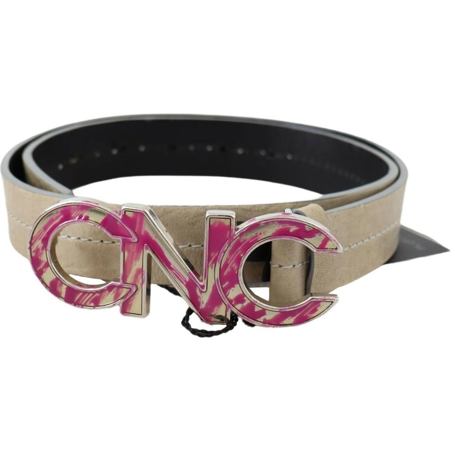 Costume National Beige Leather Pink Letter Logo Buckle Belt WOMAN BELTS
