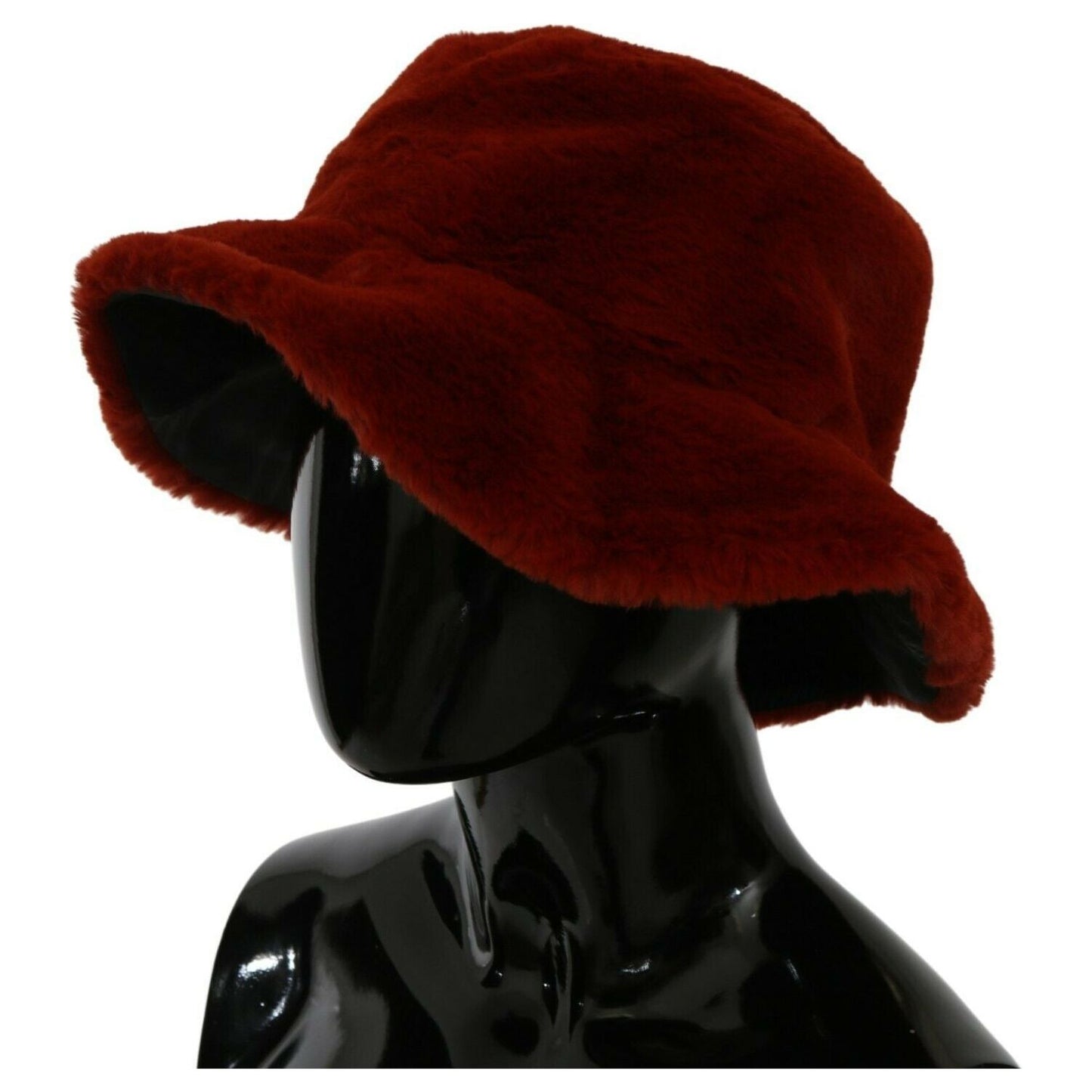 Dolce & Gabbana Red Bordeaux Fur Wide Brim Bucket Hat